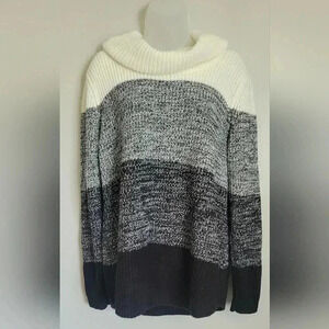 APT 9 cowl neck sweater, cream/gray/black turtleneck knit oversized sz XL